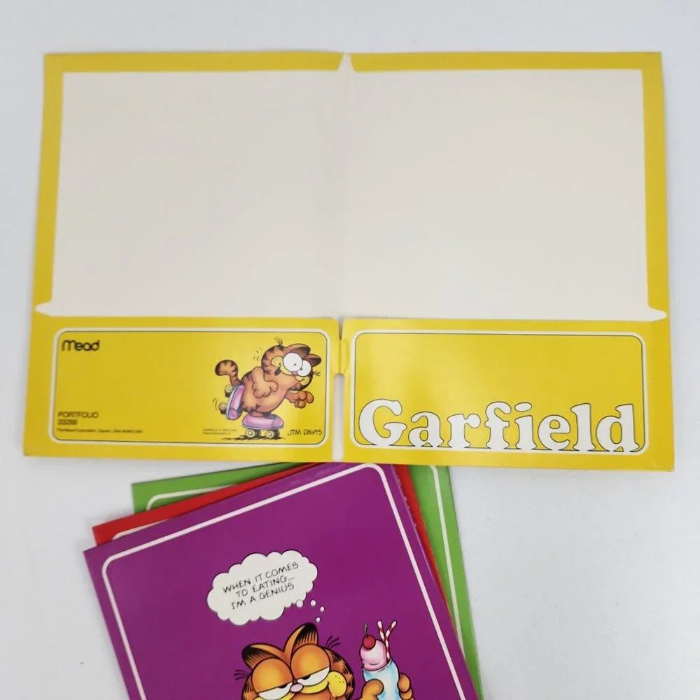 Lot of 5 Vtg 1978 80s Mead Portfolio 3328 Garfield the Cat & Odie Dog Folders